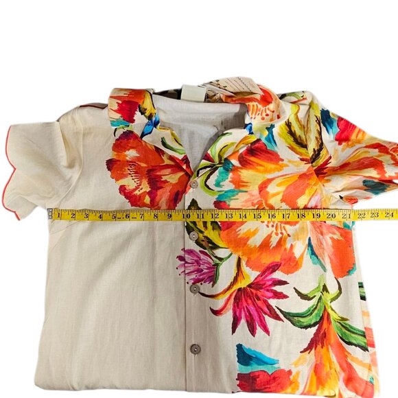 Farm Rio x Anthropologie Scalloped Shirt Dress, Linen Blend, Floral, Resort, L - Picture 5 of 11